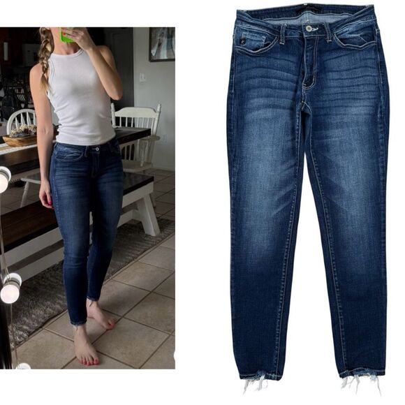 KanCan Denim Mid Rise Fray Hem Skinny Jeans - Picture 1 of 10